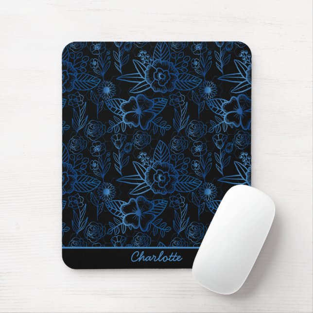Personalized floral seamless pattern blue black   mouse pad (With Mouse)