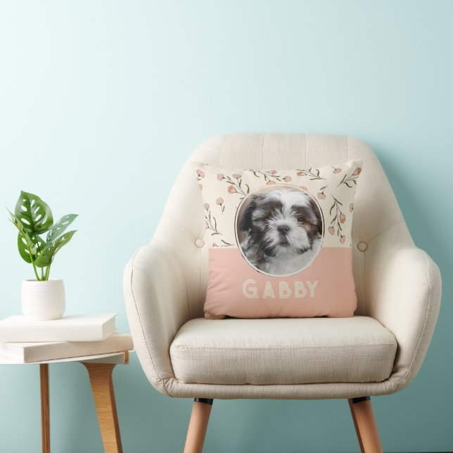 Personalized Floral Shabby Chic Photo Throw Pillow (Chair)