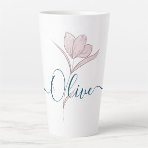 Personalized Floral Sketch Watercolor Latte Mug 