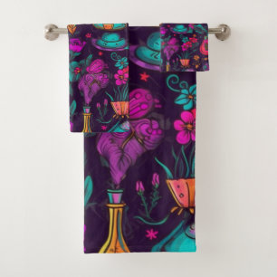 Personalized Floral Skulls Bath Towel Set