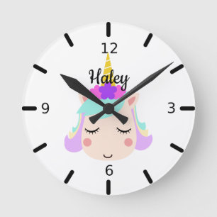 Personalized Floral Sleeping Baby Unicorn Round Clock