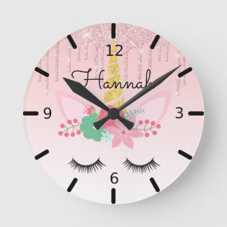Personalized Floral Sleeping Unicorn Round Clock