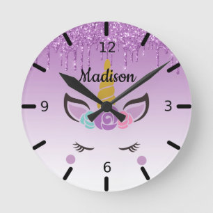 Personalized Floral Sleeping Unicorn Round Clock