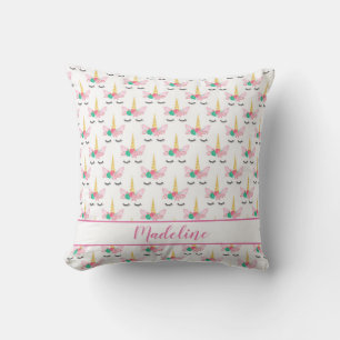 Personalized Floral Sleeping Unicorn Throw Pillow