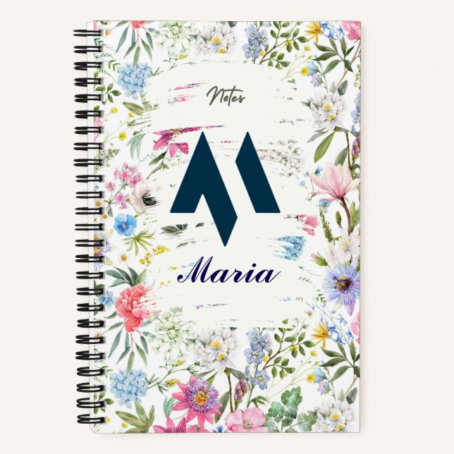 Personalized Floral Spiral Notebook with Initial M (Front)