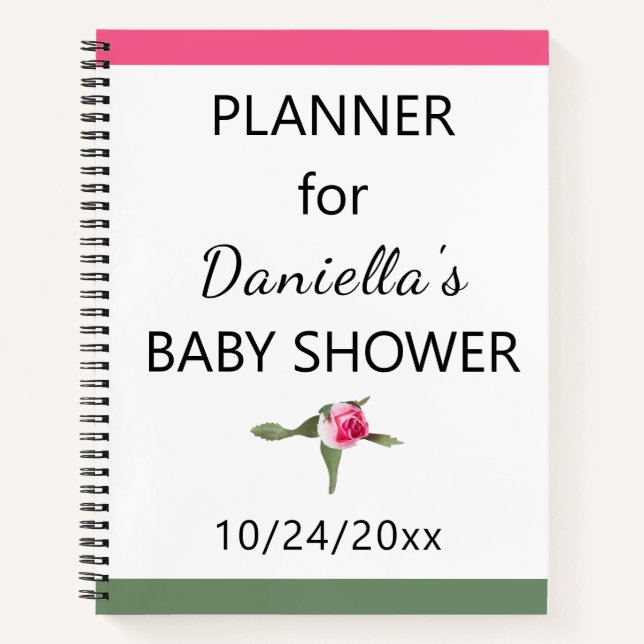 Personalized Floral Spray Baby Shower Planner Notebook (Front)