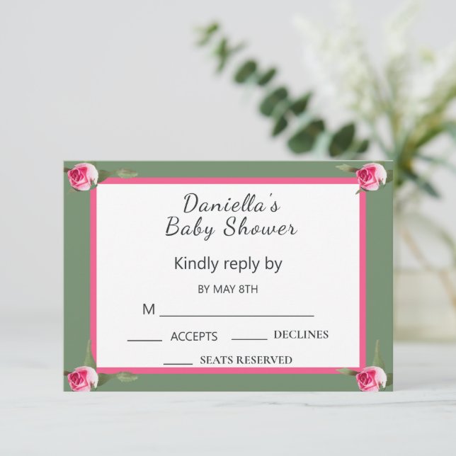 Personalized Floral Spray Baby Shower RSVP Card (Standing Front)