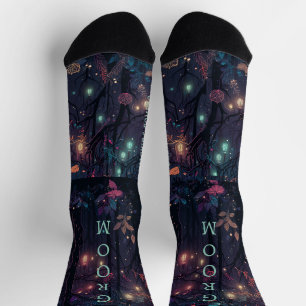 Personalized Floral Spray Fantasy Art Groom Socks