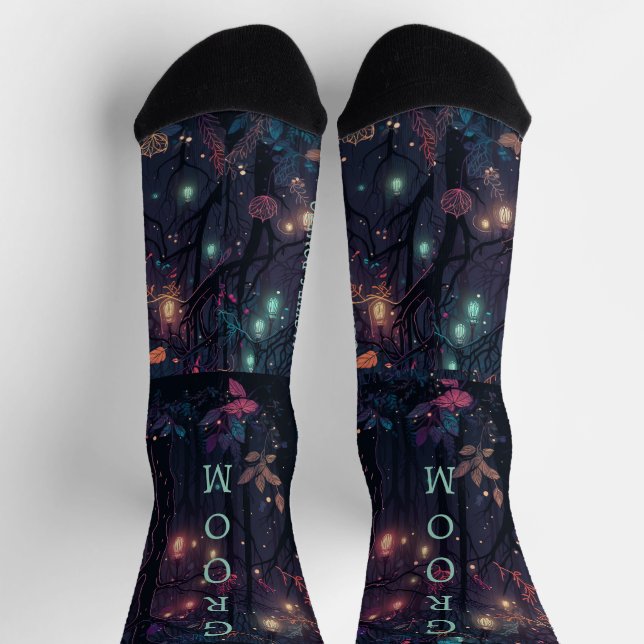 Personalized Floral Spray Fantasy Art Groom Socks (Top)