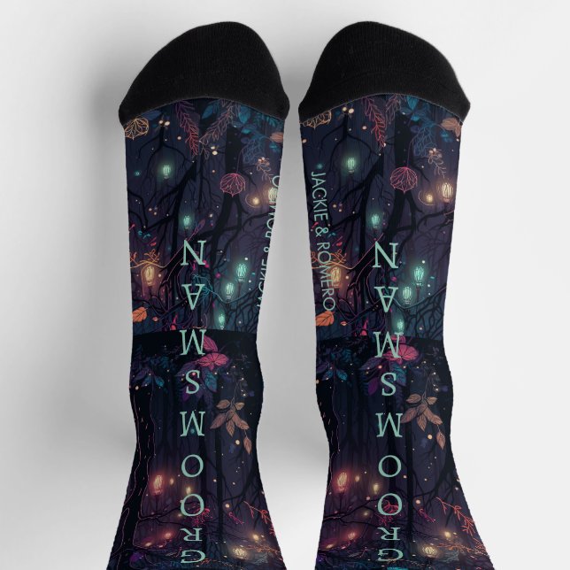 Personalized Floral Spray Fantasy Art Groomsman Socks (Top)