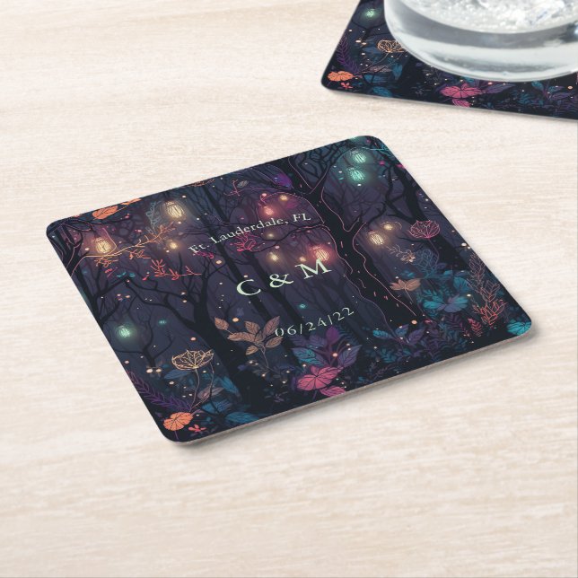 Personalized Floral Spray Fantasy Art Square Paper Coaster (Angled)