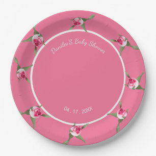 Personalized Floral Spray Red Paper Plate