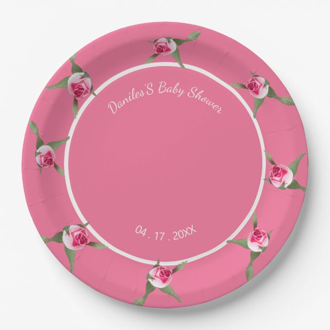 Personalized Floral Spray Red Paper Plate (Front)