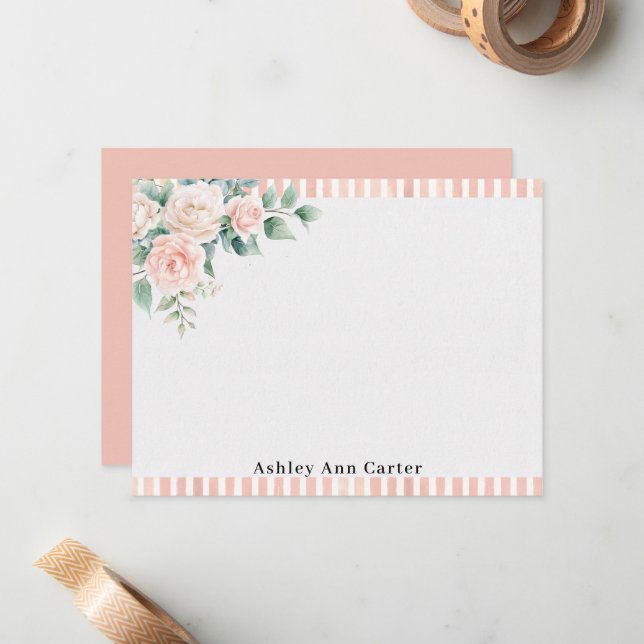 Personalized Floral Stationery Note Cards (Front/Back In Situ)