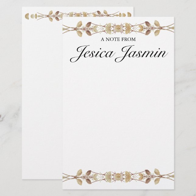 Personalized Floral Stationery with Name  (Front/Back)