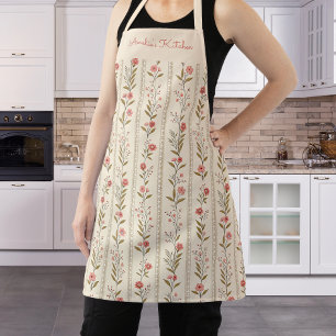 Personalized Floral Stripes Beige Pink Brown Apron