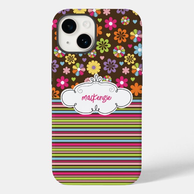 Personalized Floral & Stripes Phone Case (Back)