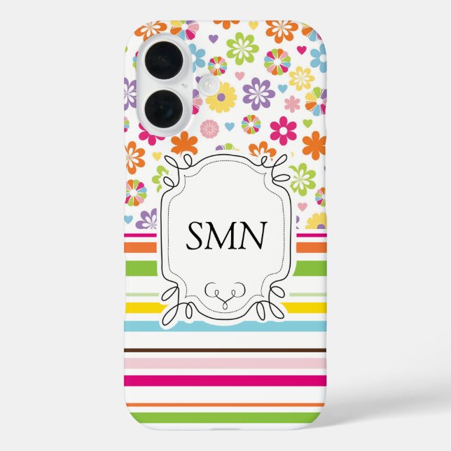 Personalized Floral Stripes Phone Case (Back)