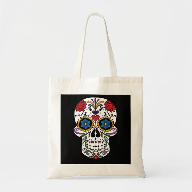 Personalized Floral Sugar Skull Tote Bag (Front)