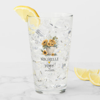 Personalized Floral Sunflower Newlyweds Wedding Glass
