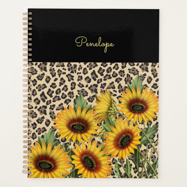 Personalized Floral Sunflowers Leopard Planner (Front)