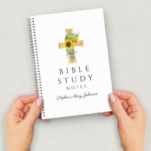 Personalized Floral Sunflowers Religious Cross Notebook