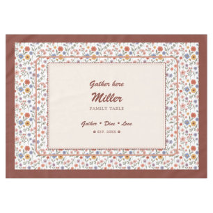 Personalized Floral Tablecloth, Custom Family Name Tablecloth