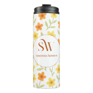 Personalized Floral Thermal Tumbler - Initials