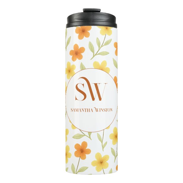 Personalized Floral Thermal Tumbler - Initials (Front)