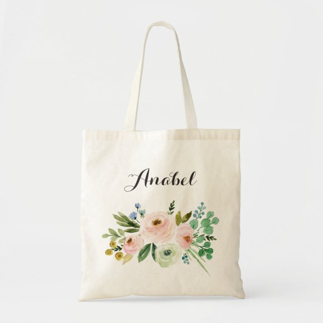 Personalized Floral Tote Bag (Front)