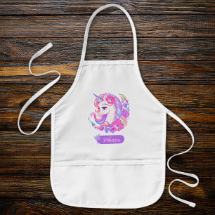 Personalized Floral Unicorn Colourful cute magical Kids Apron