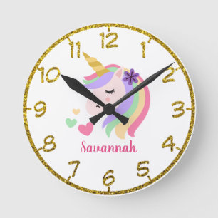 Personalized Floral Unicorn Round Clock