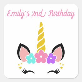 Personalized Floral Unicorn Square Sticker