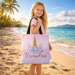 Personalized  Floral Unicorn Tote Bag