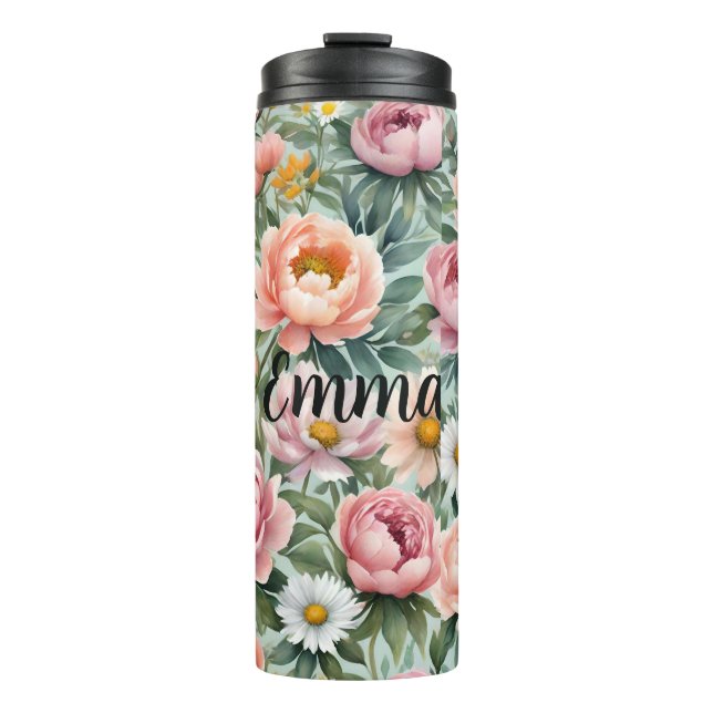Personalized Floral Wallpaper Pattern Thermal Tumbler (Front)