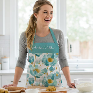 Personalized Floral Watercolor Aqua Gold Apron