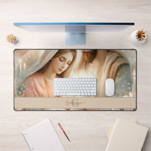 Personalized Floral Watercolor Baby Jesus Nativity Desk Mat