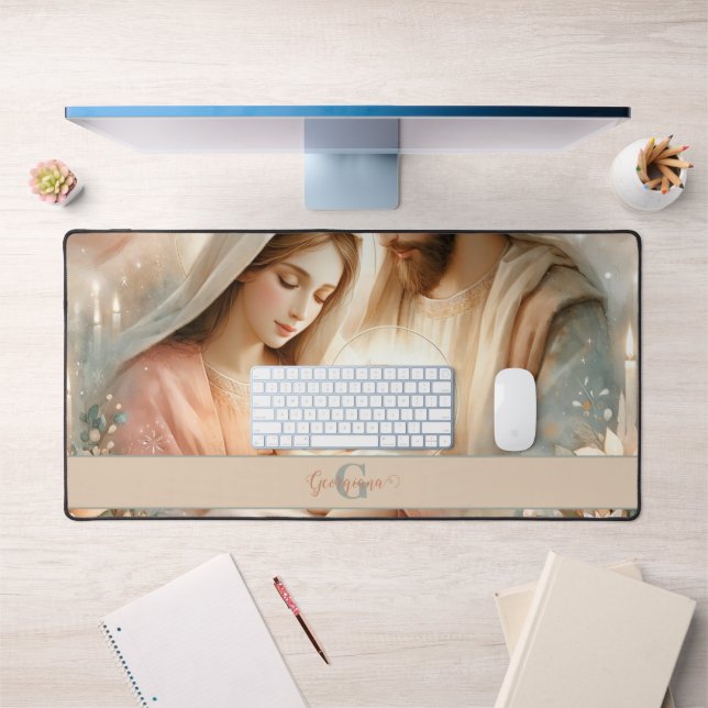 Personalized Floral Watercolor Baby Jesus Nativity Desk Mat (Office 1)