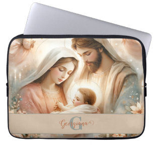 Personalized Floral Watercolor Baby Jesus Nativity Laptop Sleeve