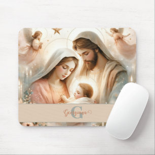 Personalized Floral Watercolor Baby Jesus Nativity Mouse Pad