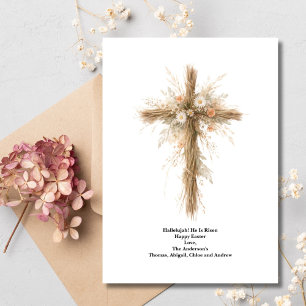 Personalized Floral Watercolor Easter Cross  Holiday Card