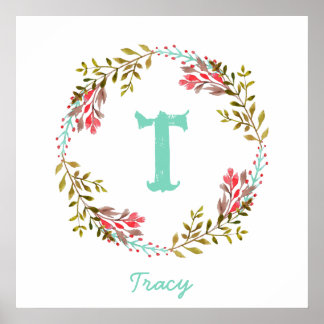 Personalized Floral Watercolor Initial Poster