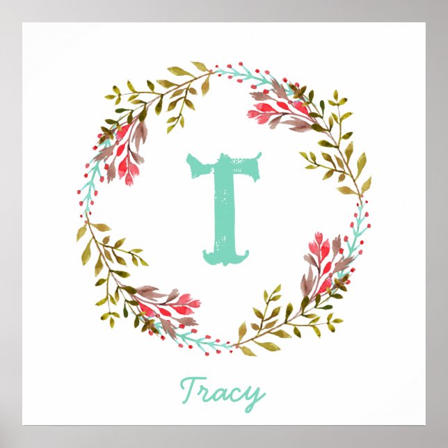 Personalized Floral Watercolor Initial Poster (Front)