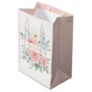 Personalized Floral Watercolor  Medium Gift Bag