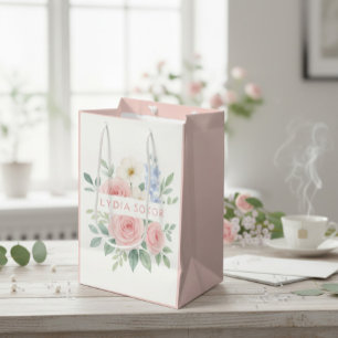Personalized Floral Watercolor  Medium Gift Bag