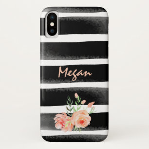 Personalized Floral Watercolor Stripes Case-Mate iPhone Case