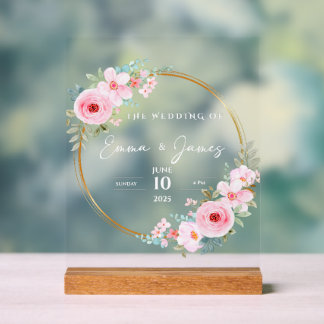Personalized Floral Wedding Acrylic Sign