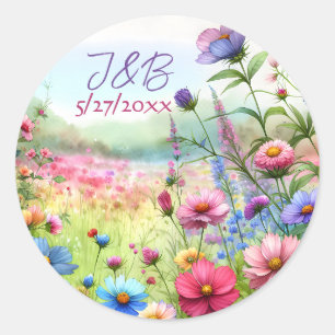 Personalized Floral Wedding Classic Round Sticker