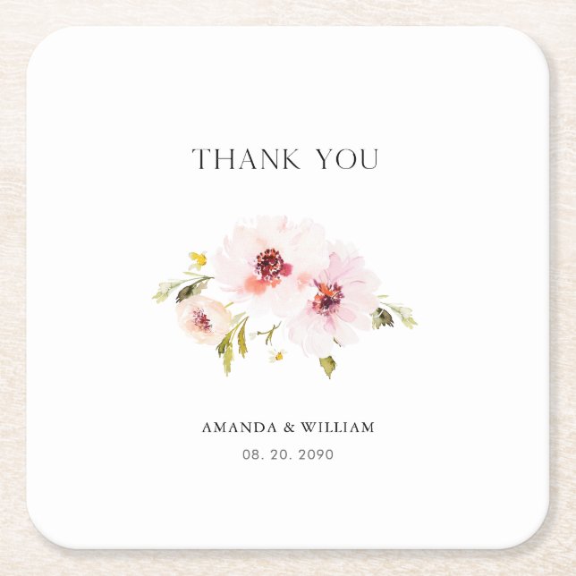 Personalized Floral Wedding Paper Coaster Favour (Front)
