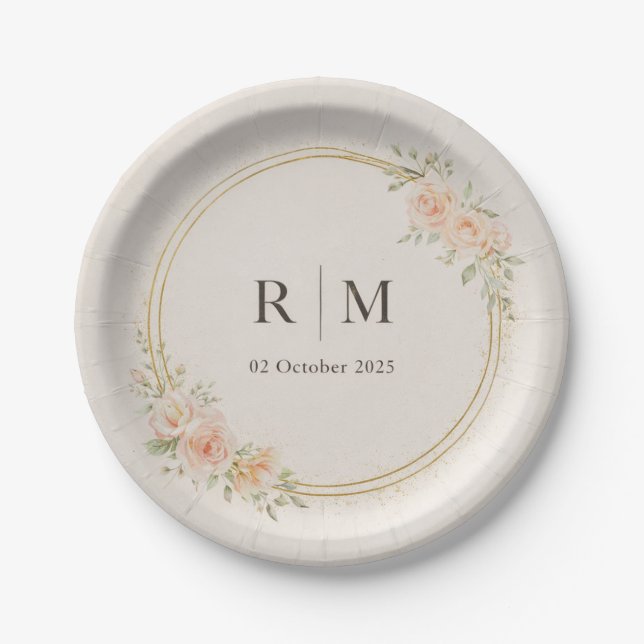 Personalized Floral Wedding Paper Plates (Front)